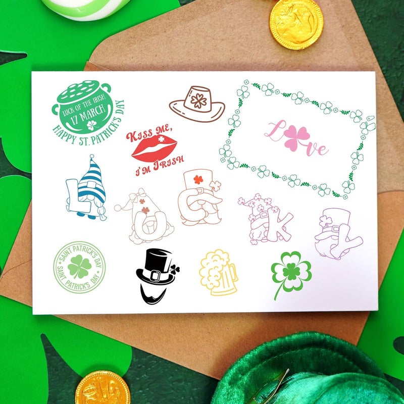 Whaline 5 Sheet St. Patrick's Day Clear Stamps Wreath Shamrock Lucky Words Silicone Transparent Stamps Border Stamp Cards for Irish DIY Crafts Card Making Scrapbooking Embossing Album Decor - Image 4